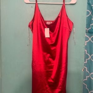 Red satin dress